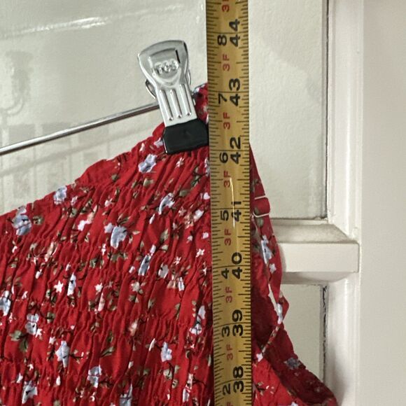 Red Sundress Midi Bodycon One Shoulder Tiered Ruffle Floral Boho Womens Medium - Picture 6 of 9